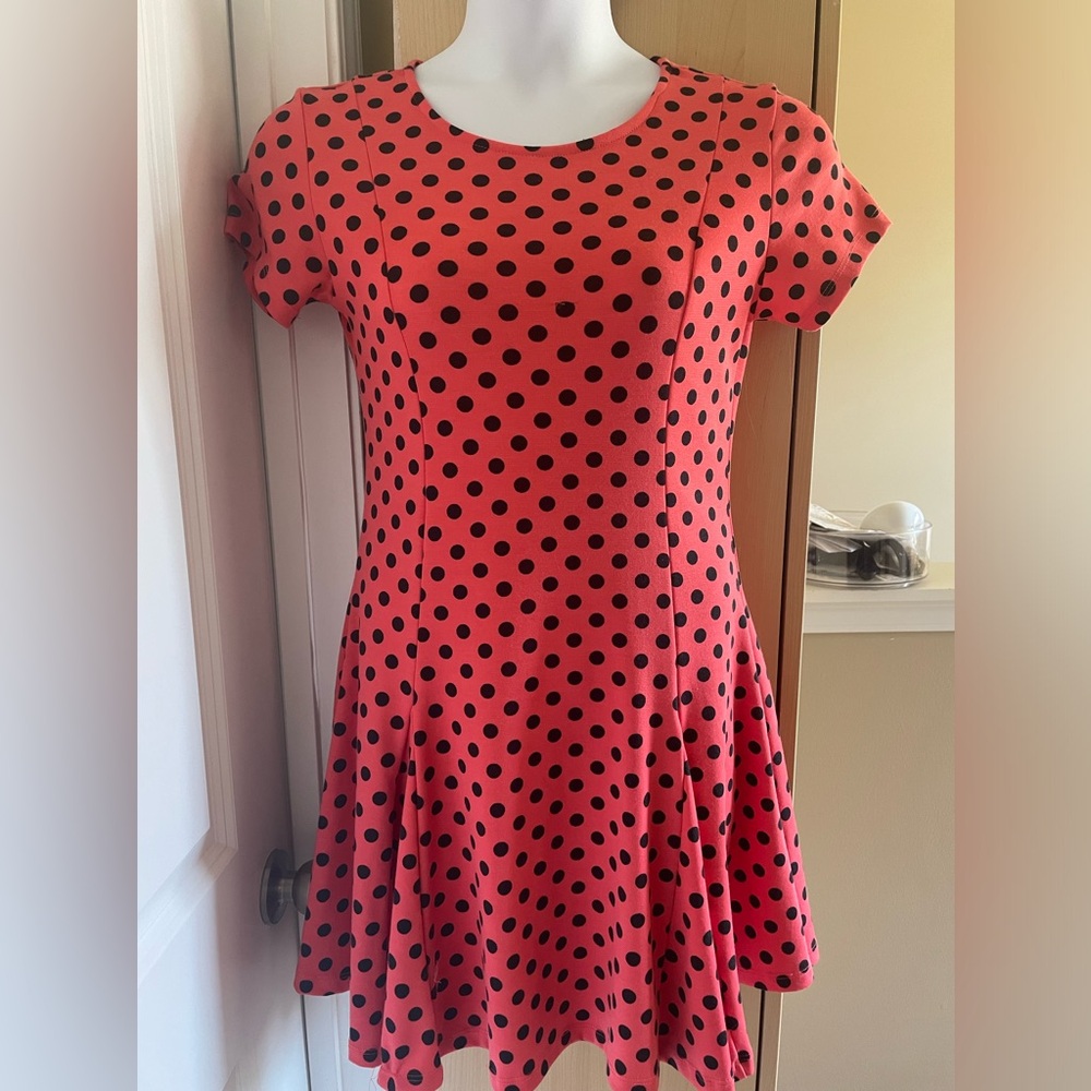 Mini dress orange polka dot fit and flare